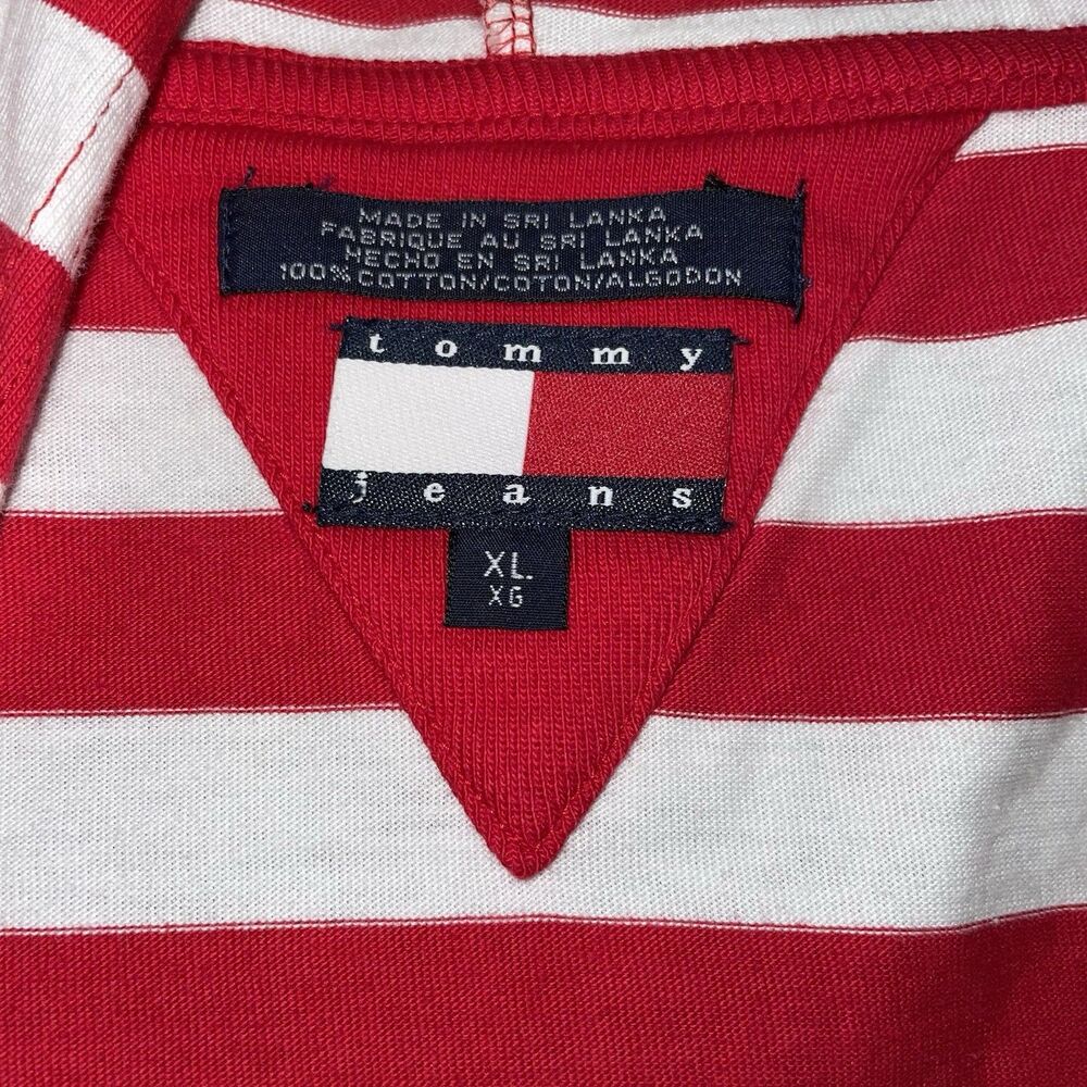 Tommy Hilfiger Red & White Striped V-Neck Hoodie Top - Picture 9 of 13